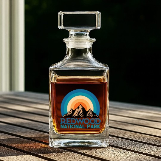 Cool Vintage Retro Redwood National Park Mountain Whiskey Decanters