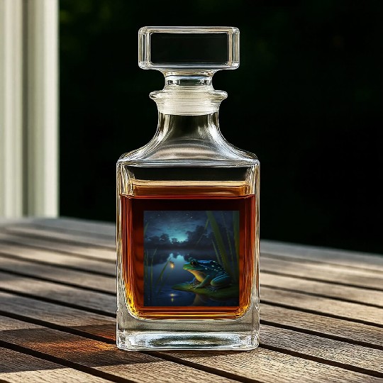 Frog and Firefly Friends on the Pond at Night Whiskey Decanters