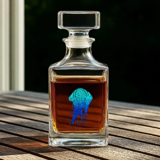 Cool Ocean Blue Tribal Jellyfish Whiskey Decanters