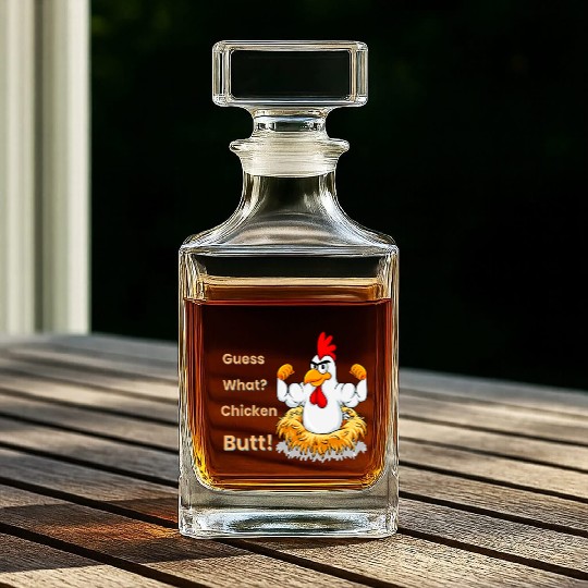 Funny Guess What? Chicken Butt! White Design Whiskey Decanters