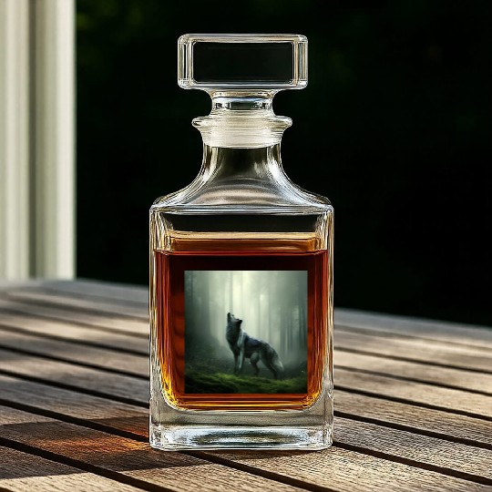 Howling wolf at midnight Whiskey Decanters