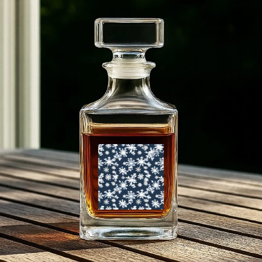 Snow pattern on navy blue background Whiskey Decanters