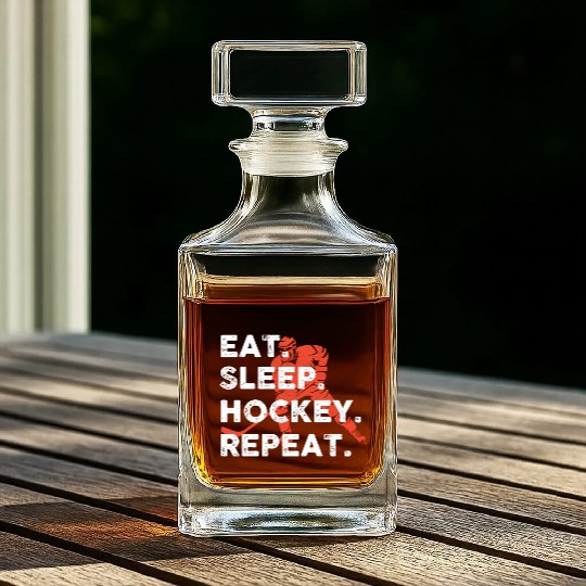 Eat Sleep Hockey Repeat Hockey Funny Ice Hockey Whiskey Decanters