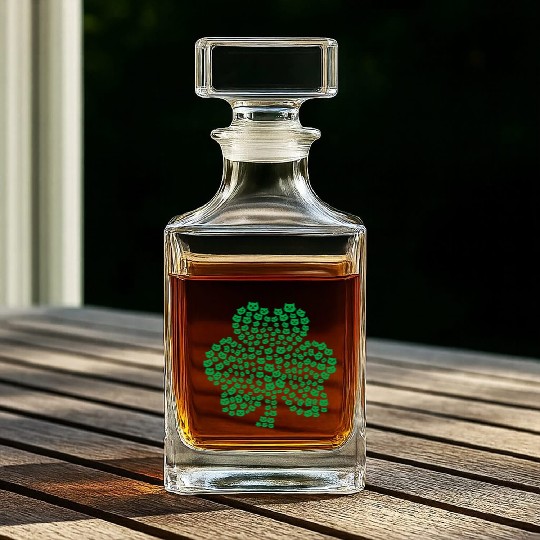 Womens cats Icon white Shamrock St. Patrick's Day Whiskey Decanters