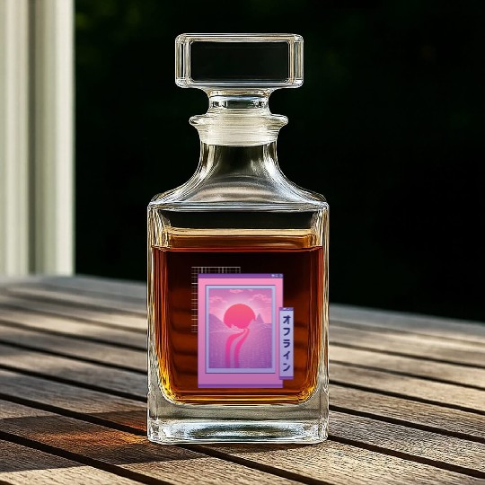 Japanese Vaporwave Landscape 70s 80s Mountain Aest Whiskey Decanters