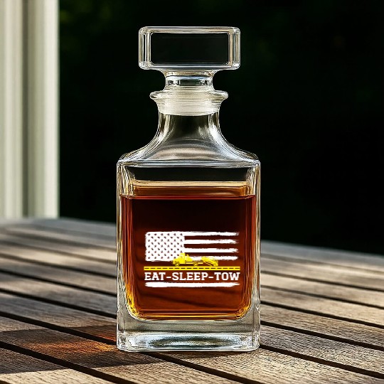 Eat Sleep Tow Thin Yellow Line American Flag Funny Whiskey Decanters