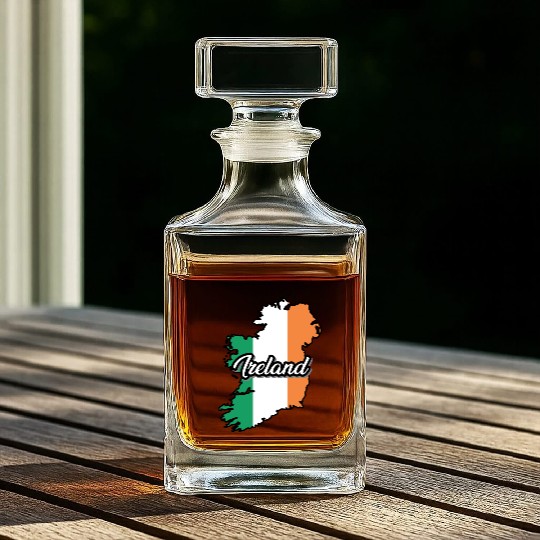 Ireland Flag Map, Patriotic Inscription, Country. Whiskey Decanters