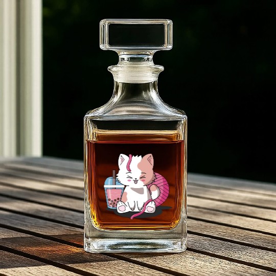 Chibi Boba Tea Cat Whiskey Decanters
