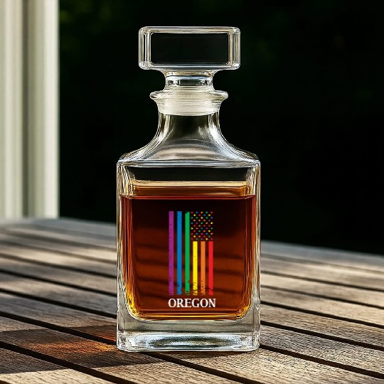Oregon Pride Month Pride Flag LGBT Community LGBTQ Whiskey Decanters