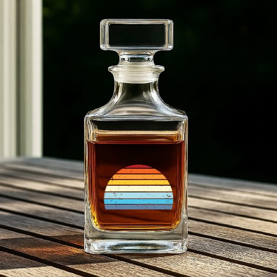 Vintage Distressed Retro Sunset | Red Yellow Blue Whiskey Decanters