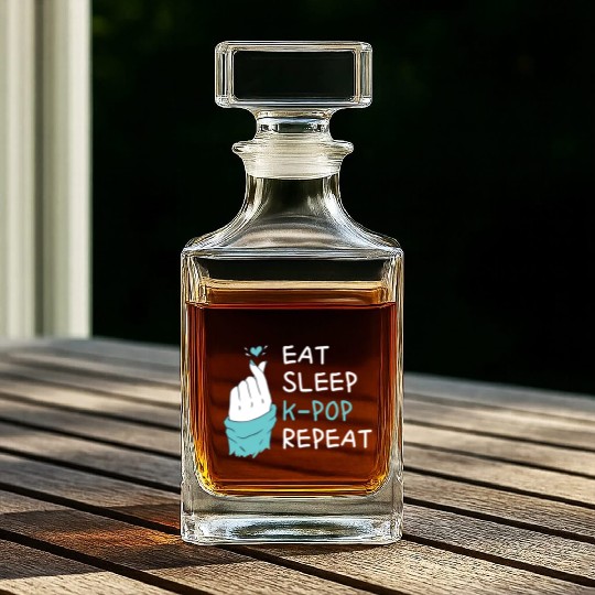 Eat Sleep Kpop Repeat Finger Heart Korean Pop Musi Whiskey Decanters
