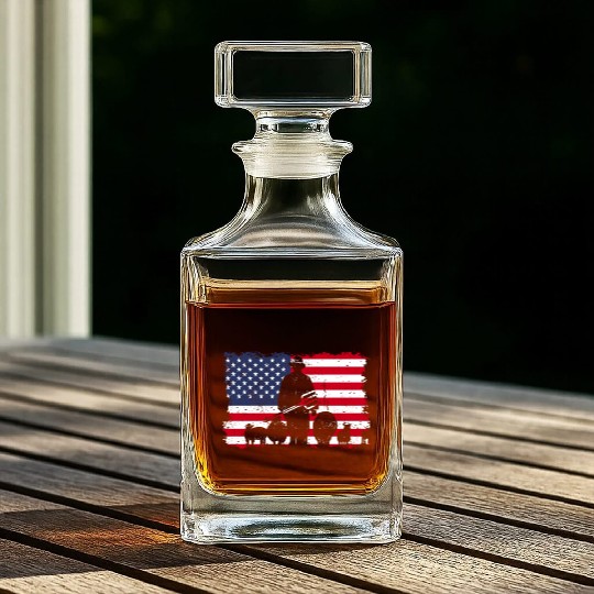 American Flag Patriotic Farmer Farming USA Whiskey Decanters