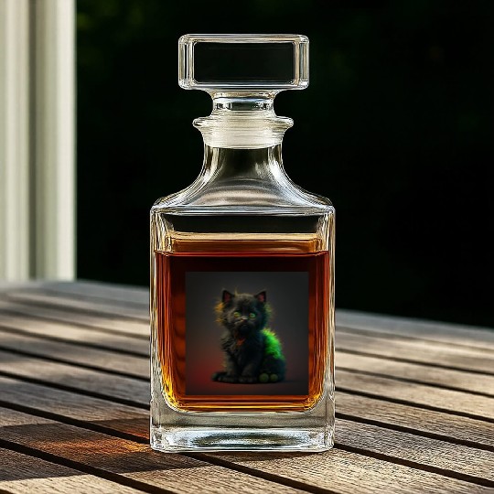 Cute black kitten blended with a wicked spider Whiskey Decanters