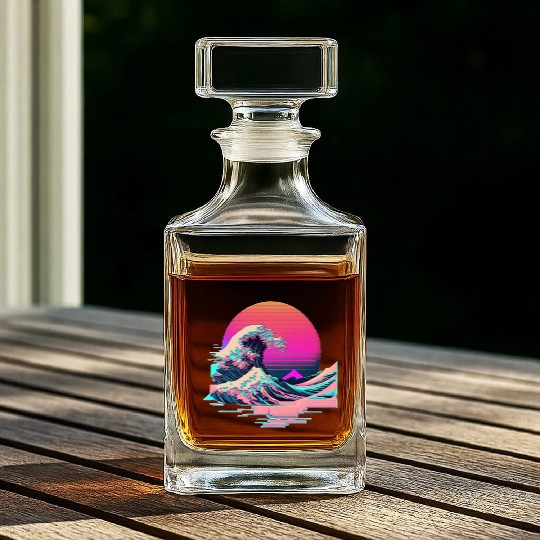 Vaperwave Aesthetic Glitch Great Wave Retrowave Sy Whiskey Decanters