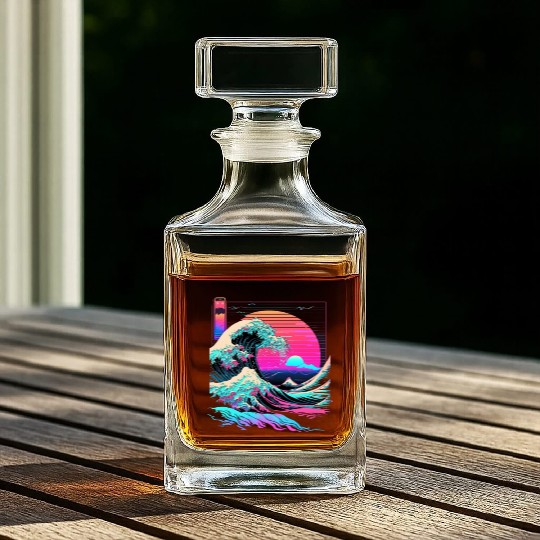 Vaperwave Aesthetic Glitch Great Wave Retrowave Sy Whiskey Decanters