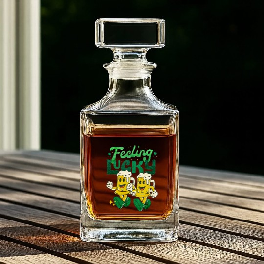 St Patrick's Day Feeling Lucky Retro Vintage Beer Whiskey Decanters
