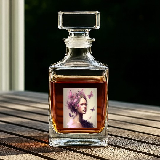 Breast Cancer Survivor Pink Flower Hair Girl Whiskey Decanters