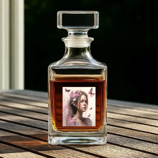 Breast Cancer Survivor Pink Flower Hair Girl Whiskey Decanters