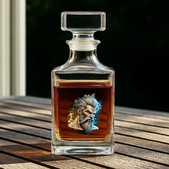 The sticker could feature the silhouette of Zeus Whiskey Decanters