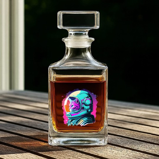 Aesthetic Vaporwave Space Cat 80s 90s Astronaut Whiskey Decanters