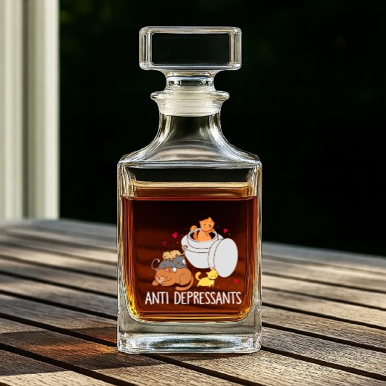 Funny Anti Depressants Cat Lover Sobriety Drug Fre Whiskey Decanters