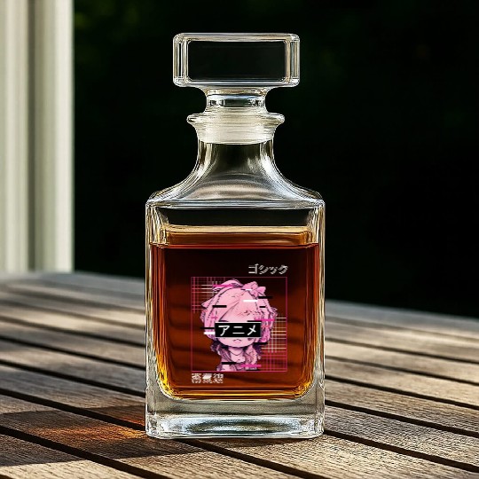 Glitch Anime Chibi Japanese Vaporwave Aesthetic Pa Whiskey Decanters