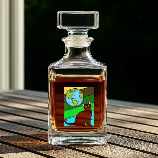 Black Cat Earth Day Retro Kitten Lover Environment Whiskey Decanters