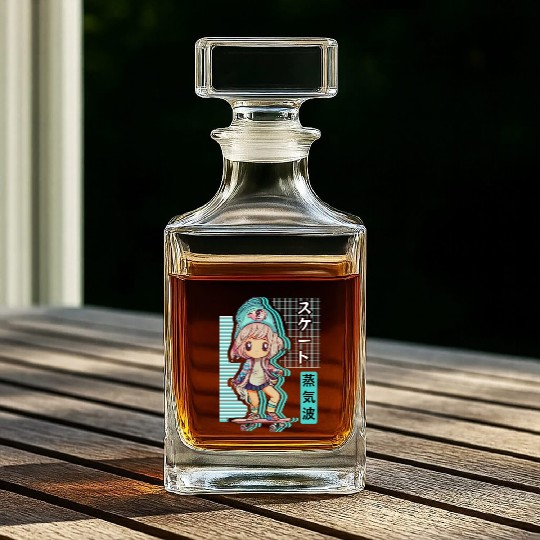 Skater Chibi Anime Skateboard Japanese Vaporwave A Whiskey Decanters