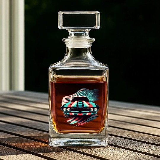 Muscle car american flag backround Whiskey Decanters