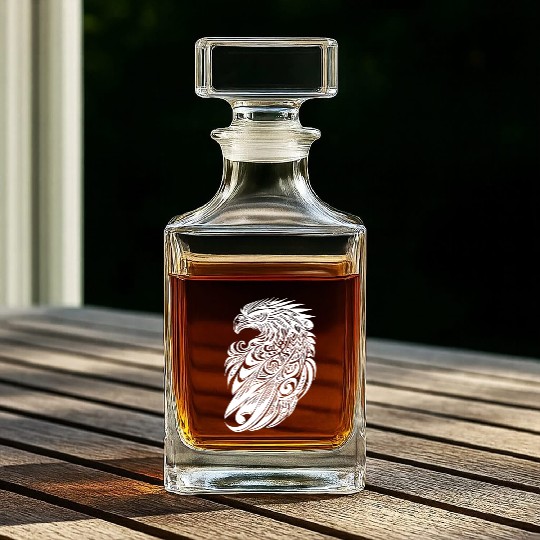 Eagle In Vintage Tattoo Tribal Feather Style Whiskey Decanters