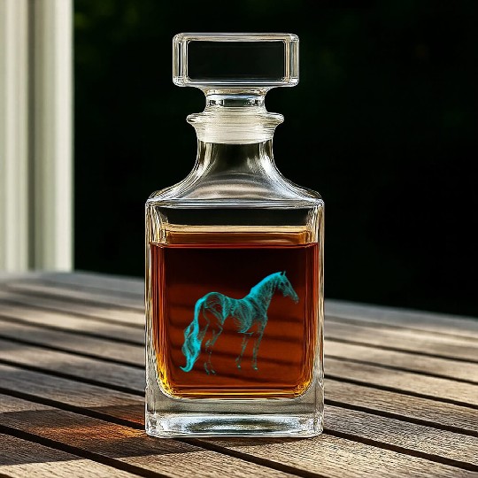 Turquoise Equestrian Art Horse Lover Western Rodeo Whiskey Decanters