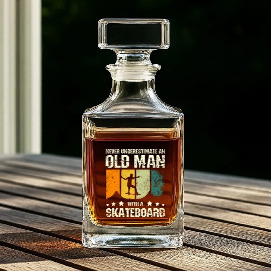 Never underestimate an old man with a skateboard Whiskey Decanters
