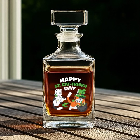 Cat Happy St Catricks Day Ireland Whiskey Decanters