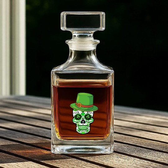 Sugar Skull Saint Patricks Day of the Dead Whiskey Decanters