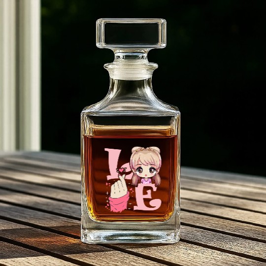 Love Saranghae Finger Heart Korean Anime Chibi Kpo Whiskey Decanters