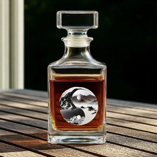 Ying Yang - mountains - beach Whiskey Decanters