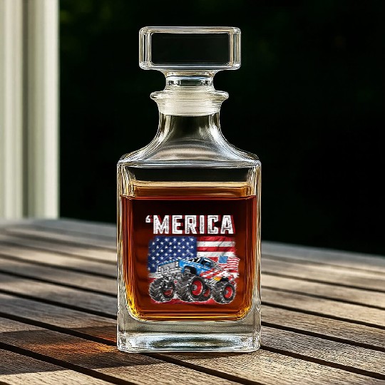 Monster Truck USA Merica Men Boys 4th of July Whiskey Decanters