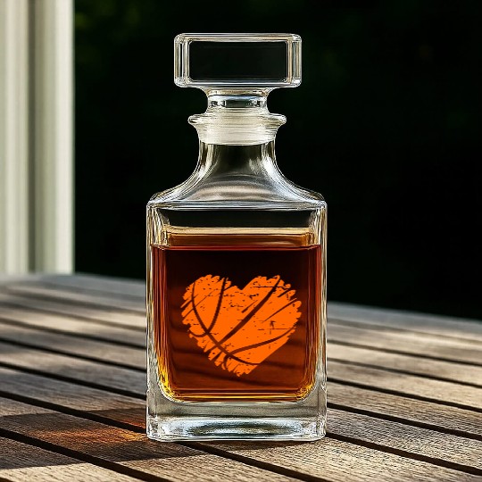 I Love Basketball with Heart Shape Whiskey Decanters