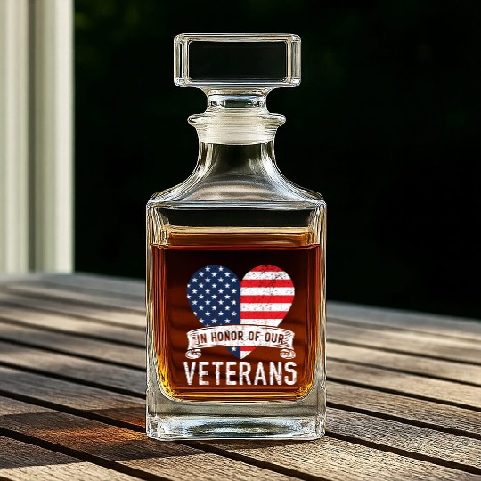 Patriotic Veteran USA Flag American Memorial Day Whiskey Decanters