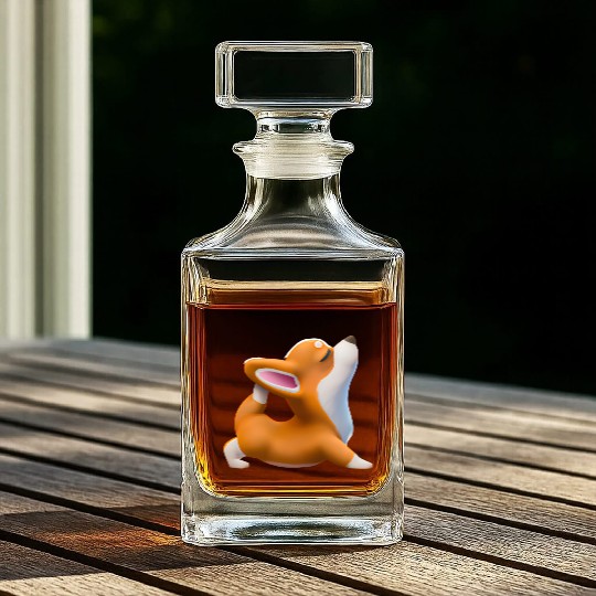 Corgi dog in yoga pose Whiskey Decanters