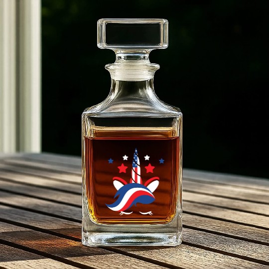 Patriotic America USA Flag 4th Of July Unicorn Whiskey Decanters