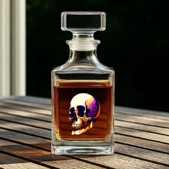 Skull Head With Flowers On The Ears Whiskey Decanters