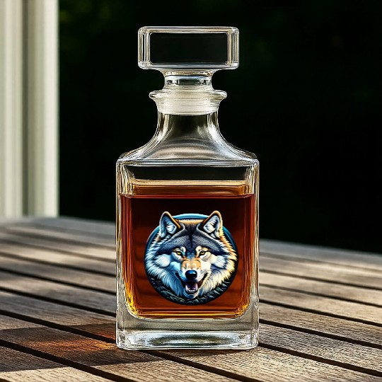 A fierce wolf howling at the moon Whiskey Decanters