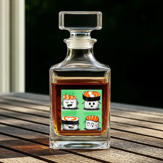 Happy Cheerful Sushi I Love Sushi Design Whiskey Decanters