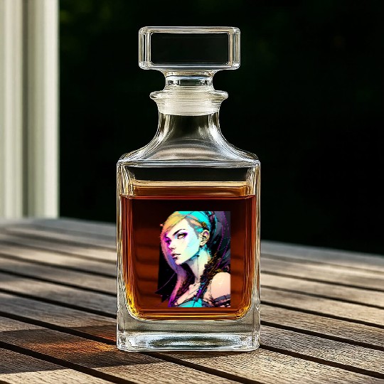 Neon Dreams A Cyberpunk Girl with Orange Teal Hair Whiskey Decanters