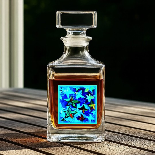 Blue Starry Night Sky Painting. Buy Now Whiskey Decanters