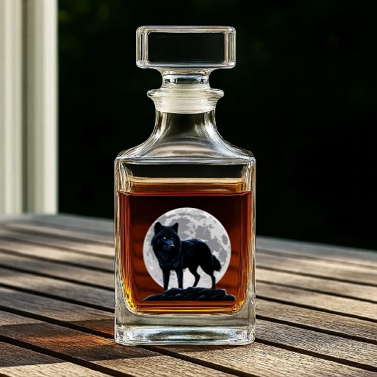 Wolf howling at the moon graphic Whiskey Decanters
