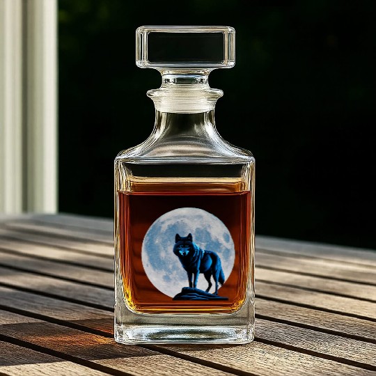 Wolf howling at the moon graphic Whiskey Decanters