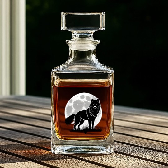 Wolf howling at the moon graphic Whiskey Decanters