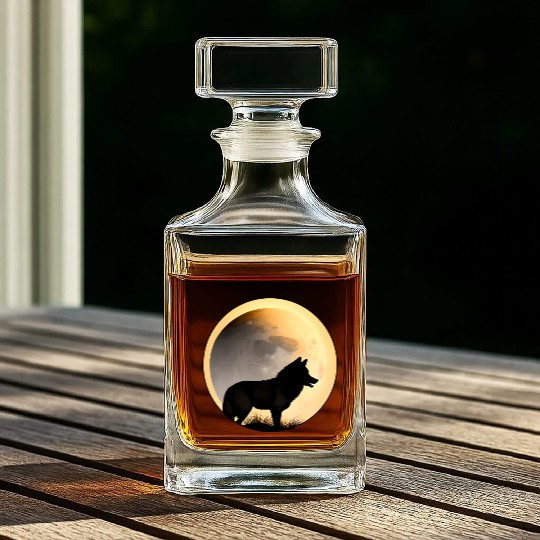 Wolf howling at the moon graphic Whiskey Decanters